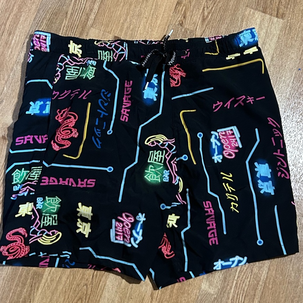 Colorful Graphic Black Swim Trunks